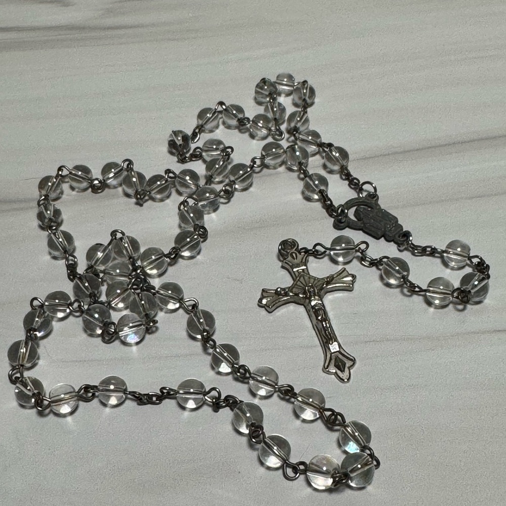 Elegant Silver Rosary Necklace